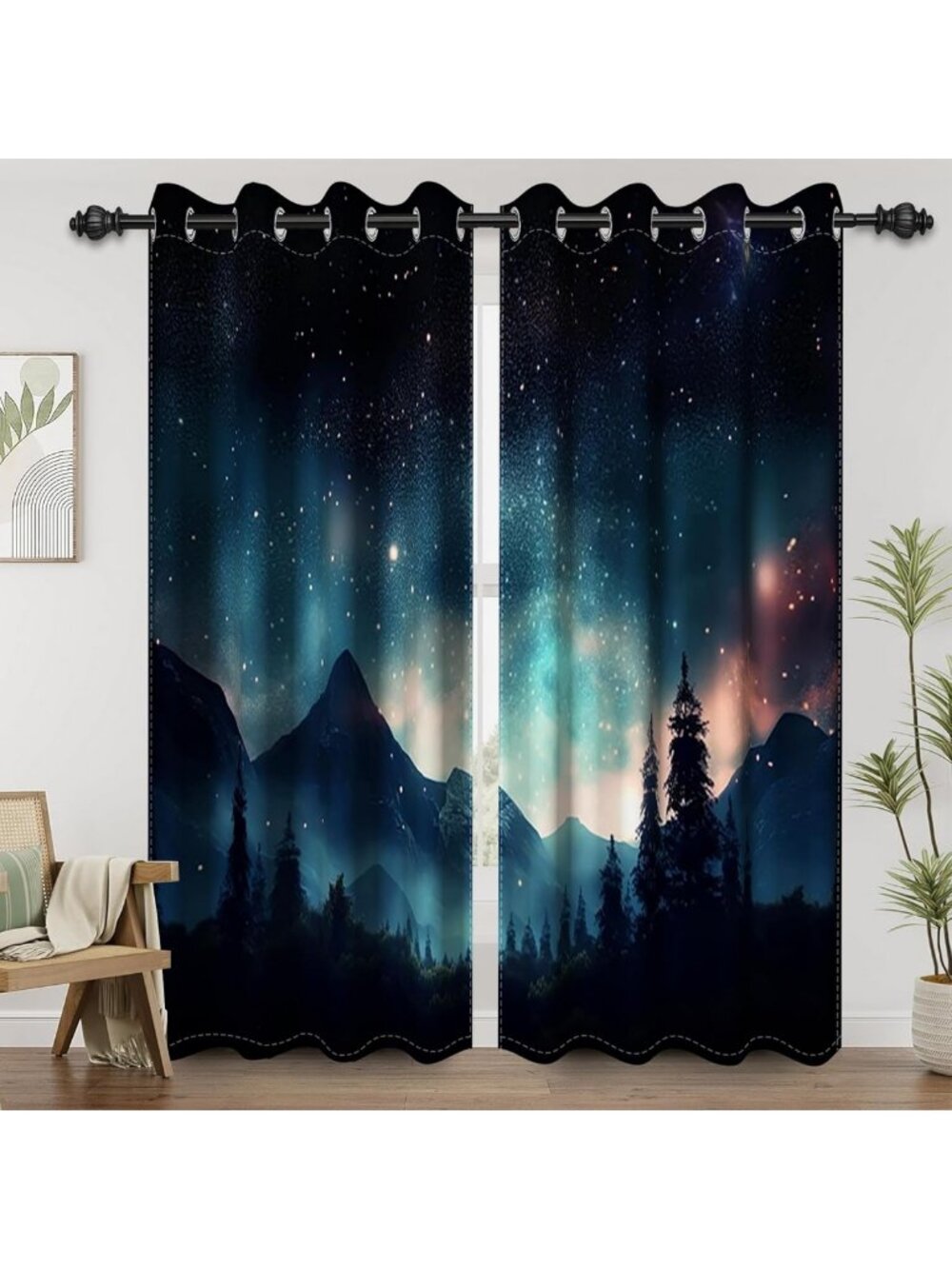 Starry Sky Blackout Curtain 42x84 Inch | Outer Space Design for Bedroom Decor